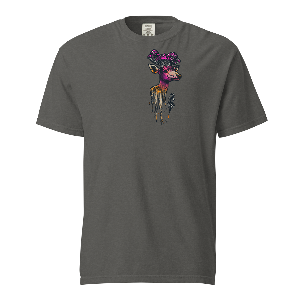 Specimen 01 Mycelial Witness — front view, surreal fungal illustration graphic tee, pepper colorway
